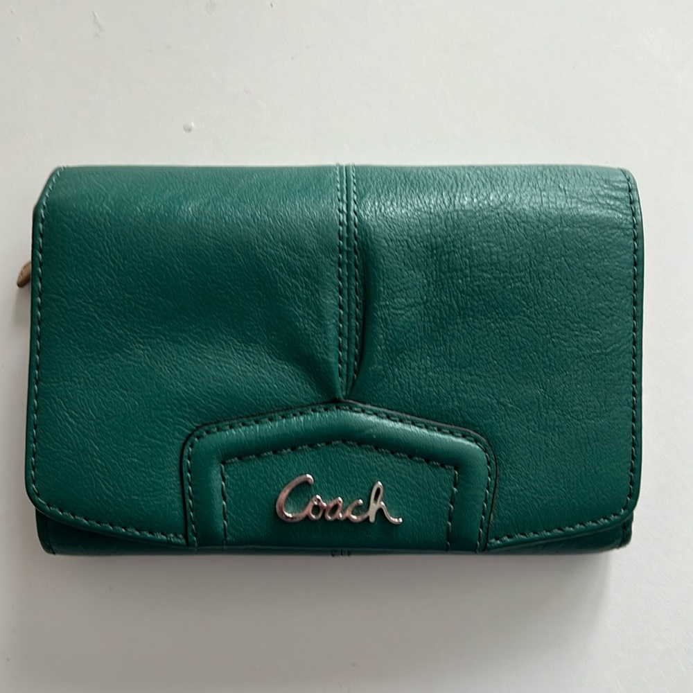 Coach Ashley teal green trifold wallet